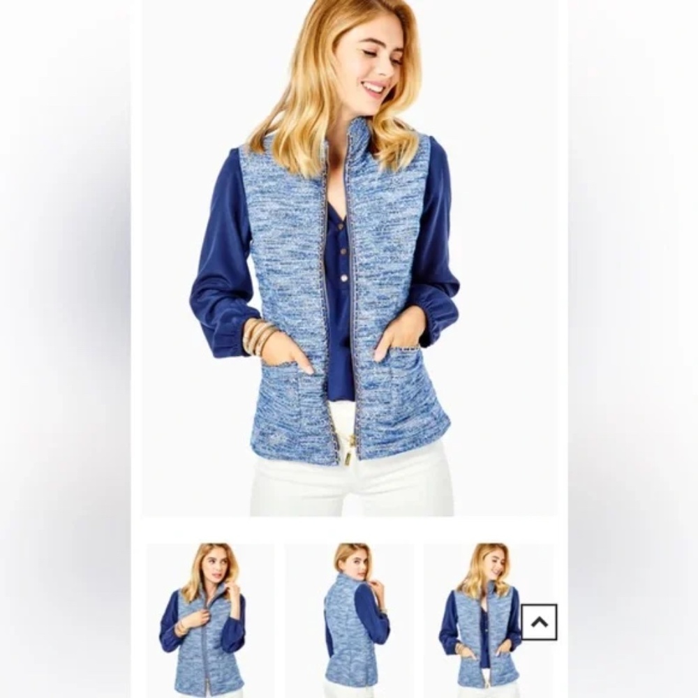 Lilly Pulitzer Noella Vest - Blue Thistle Resort Boucle NWOT XL